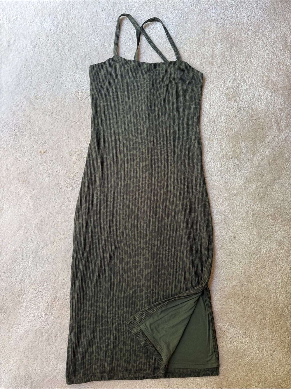 Express Olive Green Animal-Print Strappy Midi Dress